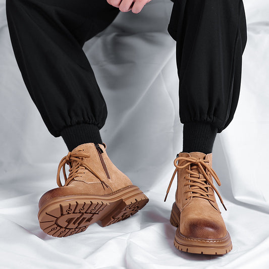 High-top Leather Shoes Leather Zipper Short Boots - My Store