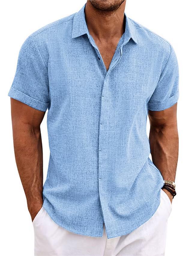 Men's Solid Color Loose Linen Short-sleeved T-shirt - My Store