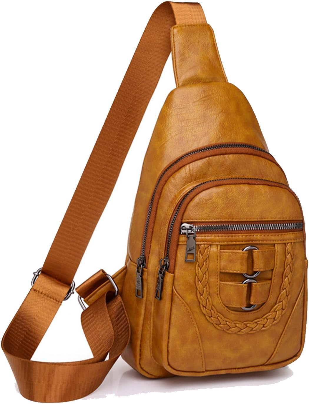 Sling Bag For Women, Multi Pockets CrossBody Bags, Purses Fanny Packs, Vegan Retro Leather Braiding Sling Backpack For Travel - My Store