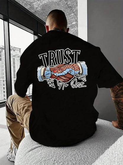 Trust No One Creative Printed Summer Casual T-shirt For Men With Short Sleeves, Sports And Leisure Style, Fashionable Round Neck Top For Daily Wear - My Store