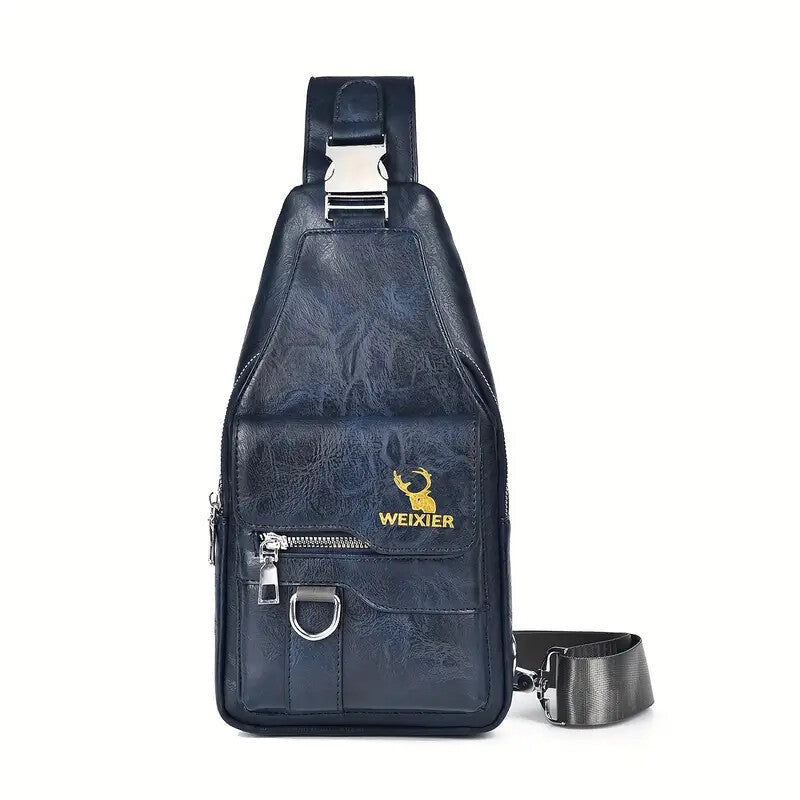 Premium PU Leather Vintage-Style Chest Bag - Spacious Multi-Compartment Crossbody Bag With Waterproof Design, Large Capacity, And Stylish Casual Look For Men - My Store