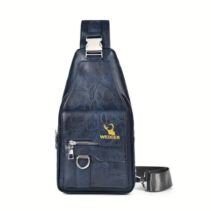 Premium PU Leather Vintage-Style Chest Bag - Spacious Multi-Compartment Crossbody Bag With Waterproof Design, Large Capacity, And Stylish Casual Look For Men - My Store