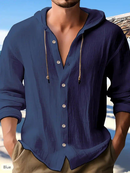 Button-down Drawstring Hooded Long-sleeved Lightweight Top - My Store