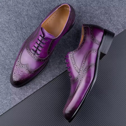 Men's Fashion Oxford Hand Carved Craft Purple Wedding Party Shoes - My Store