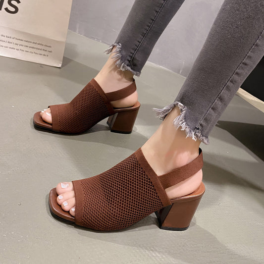 European And American Flying Woven High Heel Chunky Heel Sandals For Women - My Store