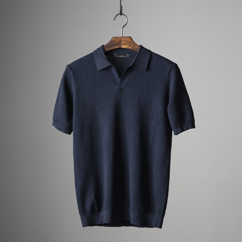Men's V Knit Lapel Short Sleeve Top - My Store