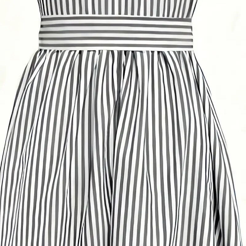 Women's Summer One Shoulder Striped Midi Dress Elegant Tie Waist Bodycon Dresses With Pockets - My Store