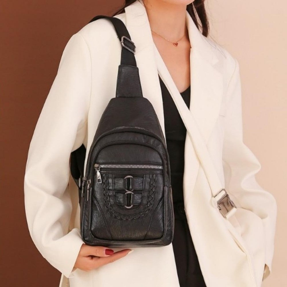 Sling Bag For Women, Multi Pockets CrossBody Bags, Purses Fanny Packs, Vegan Retro Leather Braiding Sling Backpack For Travel - My Store