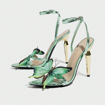 Women's Three-dimensional Butterfly Decorative Electroplated Stiletto Heel Sandals - My Store