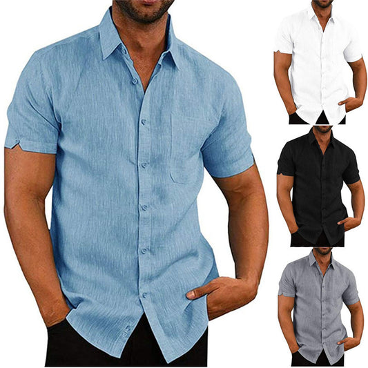 Men Short Sleeve Summer Solid Shirts Casual Loose Tops Tee - My Store