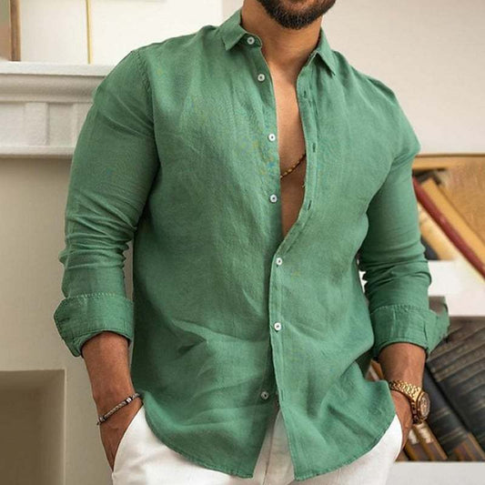 Amazon Men's Linen Shirt Button Shirt Summer Beach Solid Color - My Store