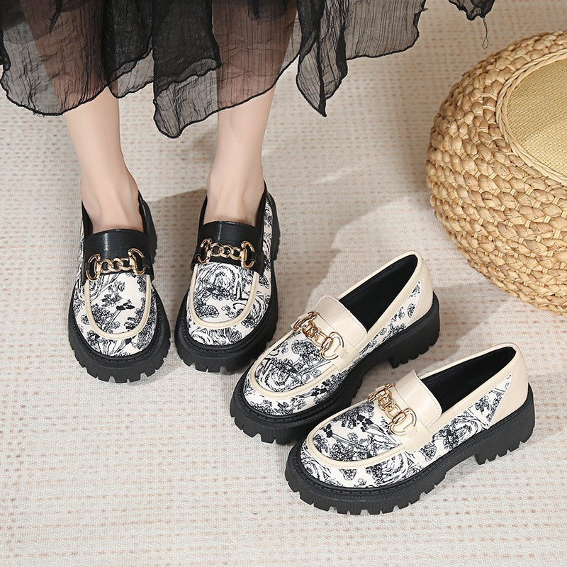 Plus Size National Style Muffin Platform Loafers Female Fashionable Golden Chain - My Store