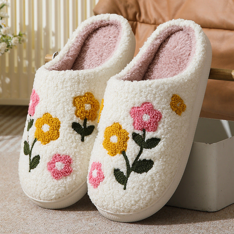 Warm Indoor Comfortable Colorful Flowers Cotton Slippers - My Store
