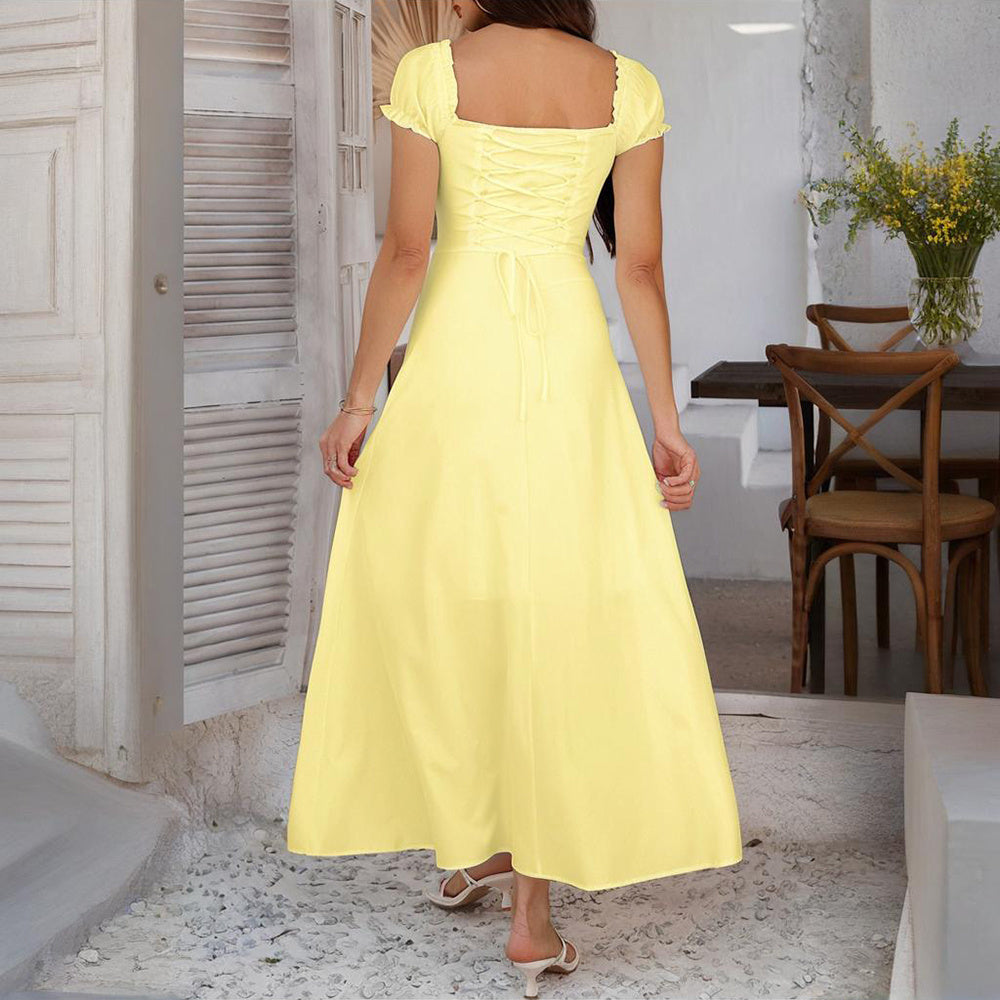 Women's Bohemian Backless Maxi Dress Flowy Ruffled Beach Dress With Adjustable Belt Summer Vacation Boho Dress For Casual Outings - My Store