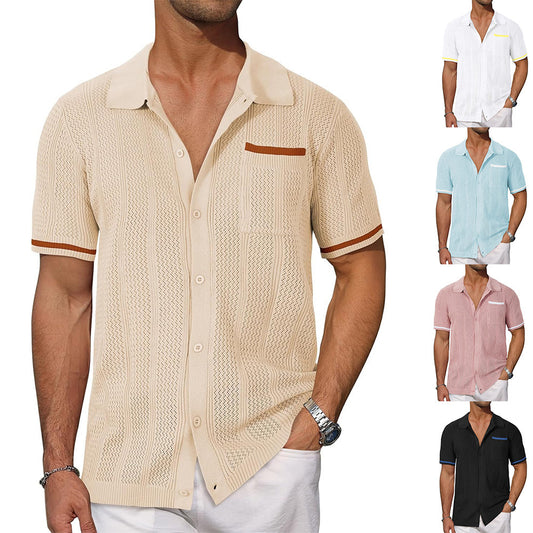 Short-sleeved Shirt Pocket Hollow Breathable Cool Summer Men's Casual Jacket Cardigan - My Store