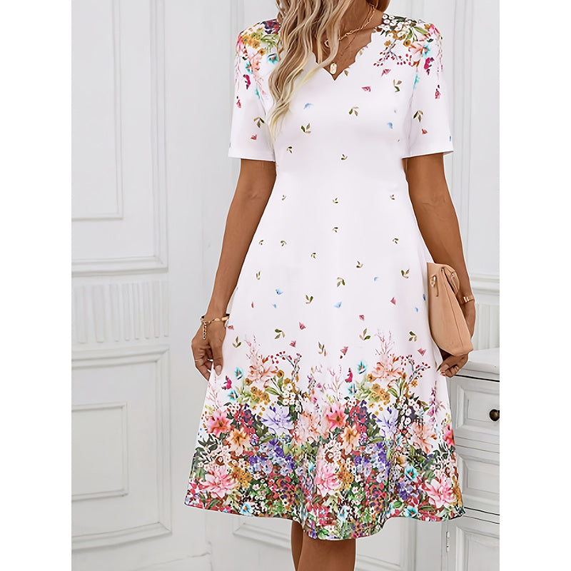 Women's Summer Short Sleeve Casual Dresses Sweet Cute V-Neck Floral Sundresses - My Store