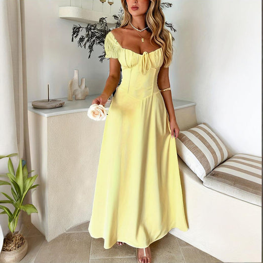 Women's Bohemian Backless Maxi Dress Flowy Ruffled Beach Dress With Adjustable Belt Summer Vacation Boho Dress For Casual Outings - My Store