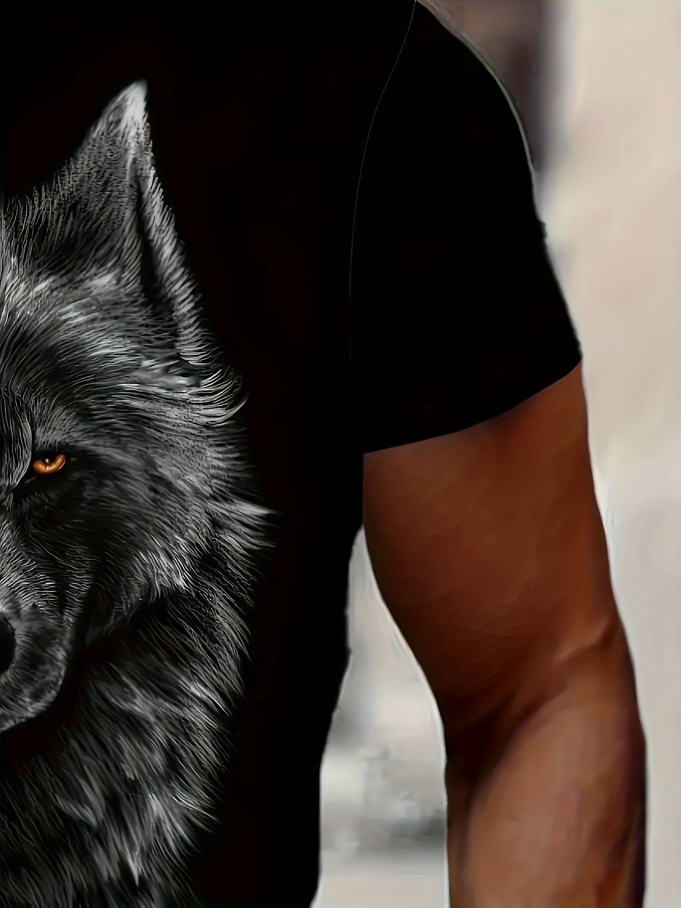 3D Digital Cool Wolf Contrast Color Eye Pattern Round Neck T-shirt, Men's Summer Outdoor Activity Fashion Top - My Store