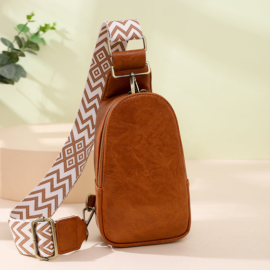 Women Chest Bag Sling Bag, Guitar Strap Small Crossbody PU Leather Satchel Daypack - My Store